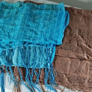 Turquoise and Brown Fringed Scarves
